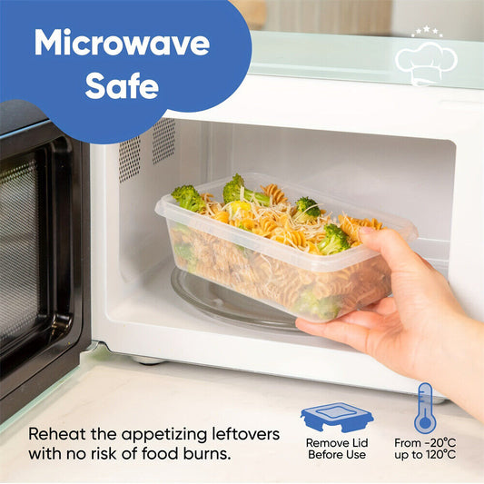 24X Clear Plastic Food Containers With Lids Microwave Freezer Safe Storage Boxes