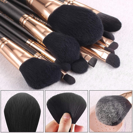 Makeup Brushes Set (12Pcs), Pearl Flash Handles, Comfortable to Hold and Easy to Use. Black Travel Make up Brushes Set with Case