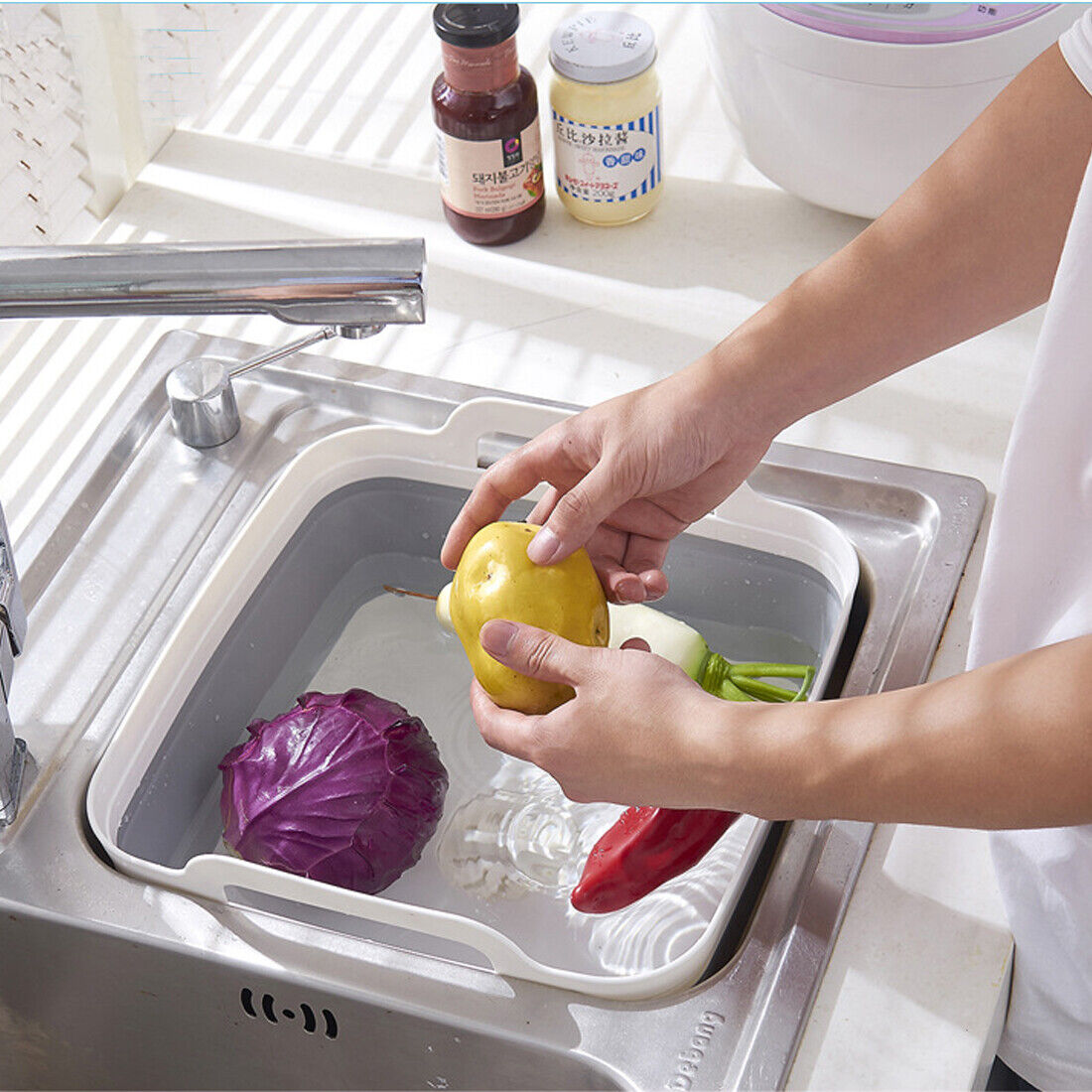 Foldable Multipurpose Basin Collapsible Washing Up Bowl Camping Sink Travel UK