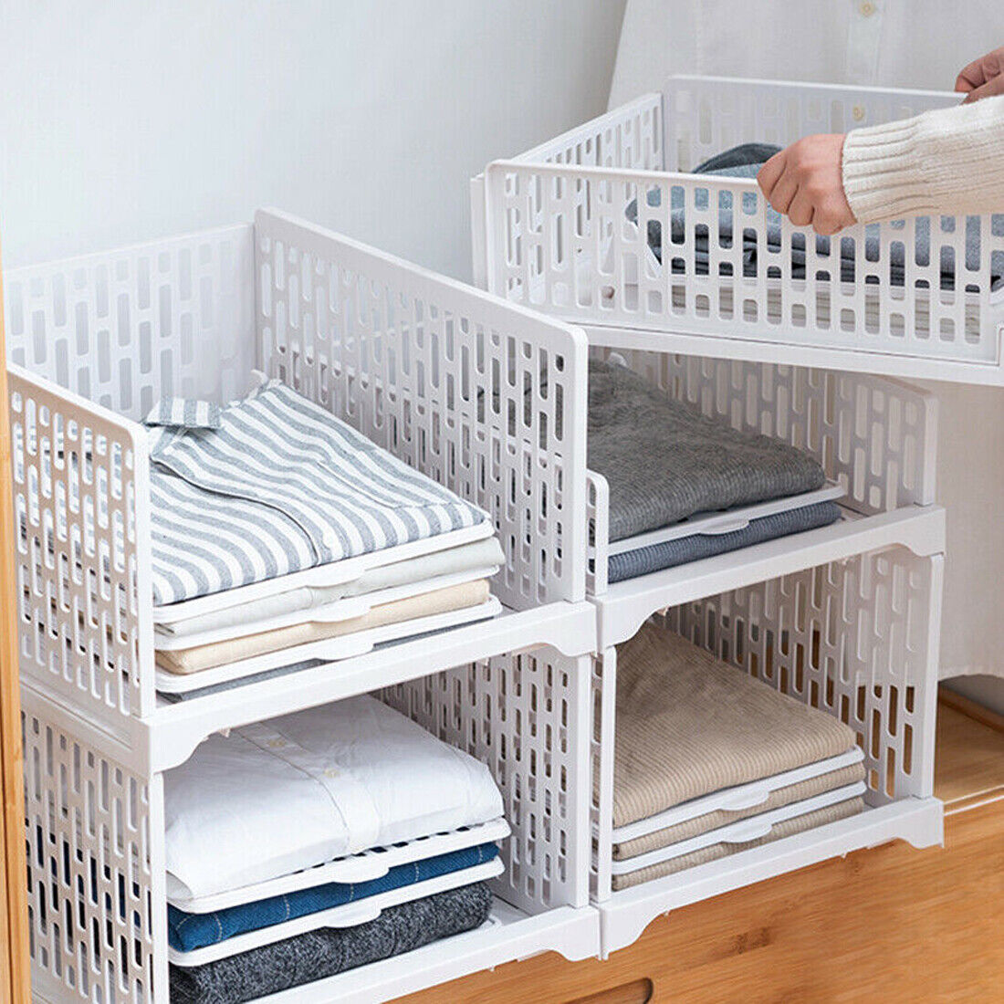 UK New White Wardrobe Drawer Units Organizer Clothes Closet Stackable Storage Boxes Two Size