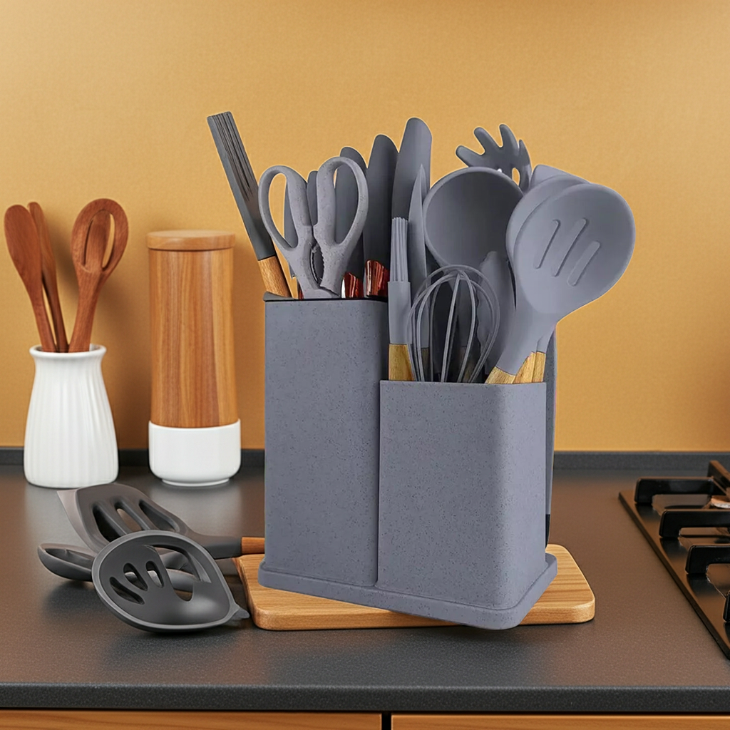 19pcs Set Non-Stick Silicone Kitchen Utensil Spatula Spoon Cooking Cookware Gift