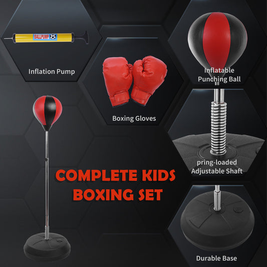 Punching Bag With Stand, 126-144 Cm Height Adjustable Boxing Set Free Standing Speed Bag With Gloves And Air Pump For Teenagers Home Gym Workout