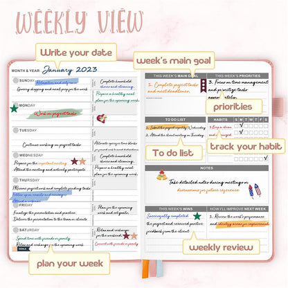 Jubtic Planner Pro Non-Dated Weekly Monthly Agenda Planner - A5 Appointment Book