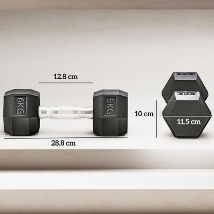 2x6kg Hex Dumbbells Set Rubber Dumbbells Weight Lifting Equipment Fitness Home Gym