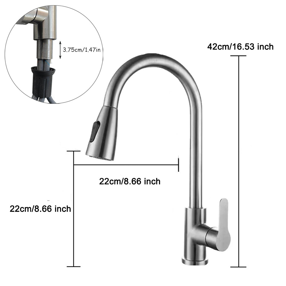 Black --Kitchen Tap, 2 Modes 360 Swivel Spout Kitchen Sink Mixer Tap, Single Handle Stainless Steel Tap, For Single Hole Sink And Kitchen, , Christmas Gifts