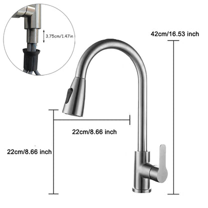 Black --Kitchen Tap, 2 Modes 360 Swivel Spout Kitchen Sink Mixer Tap, Single Handle Stainless Steel Tap, For Single Hole Sink And Kitchen, , Christmas Gifts