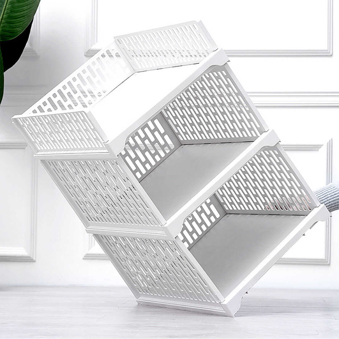 UK New White Wardrobe Drawer Units Organizer Clothes Closet Stackable Storage Boxes Two Size