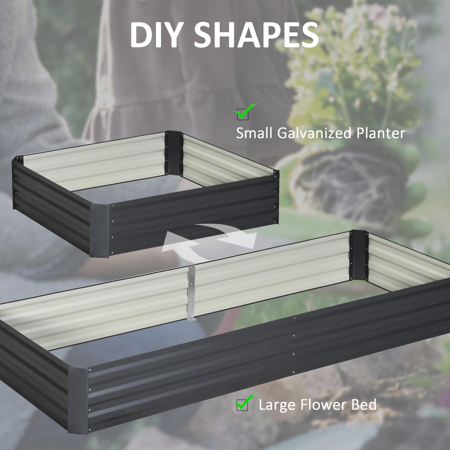Metal Raised Garden Bed Planter Box Outdoor Planters For Growing Flowers, Herbs, Grey, 241x90.5x30cm