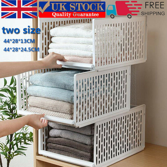 UK New White Wardrobe Drawer Units Organizer Clothes Closet Stackable Storage Boxes Two Size