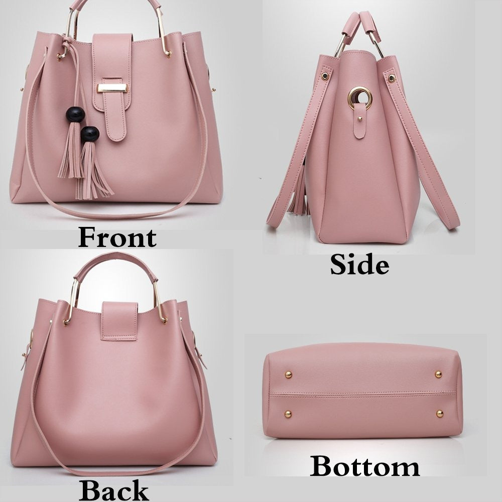 Womens Purse And Handbag 3Pcs Bag Set Tassel Tote Clutch Satchel Top Handle Shoulder Bag