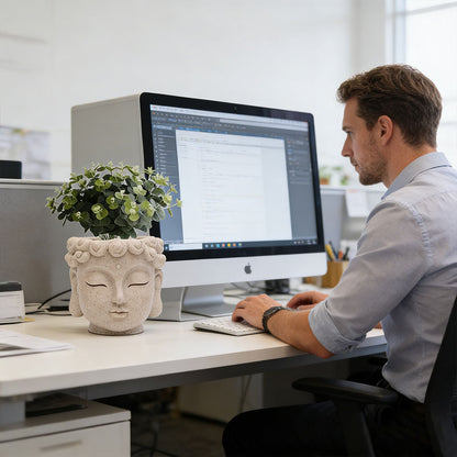 Buddha Head Flower Pot, Small Resin Succulent Planter, Garden Pot Home Office Desk Decoration