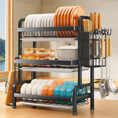 3 Tier Dish Drainer Rack With Drip Tray Cutlery Holder Plate Rack Kitchen Sink