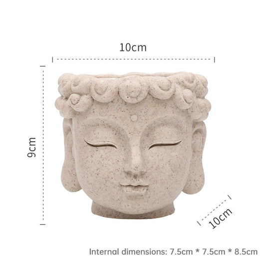 Buddha Head Flower Pot, Small Resin Succulent Planter, Garden Pot Home Office Desk Decoration