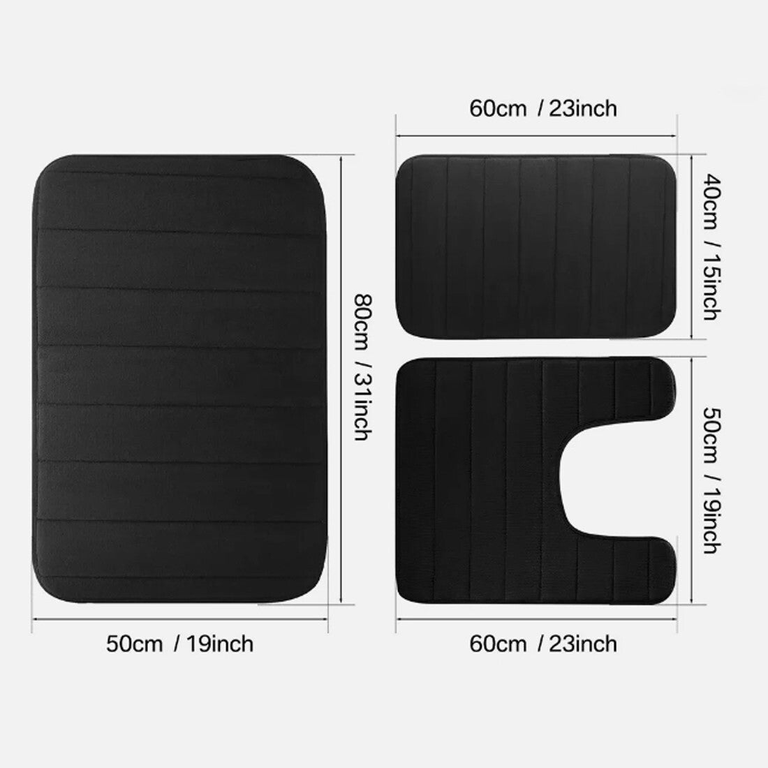 MEMORY FOAM BATH MAT PEDESTAL SET NON SLIP TOILET BATHROOM CONTOUR RUGS 3 PIECE--black