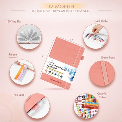 Jubtic Planner Pro Non-Dated Weekly Monthly Agenda Planner - A5 Appointment Book
