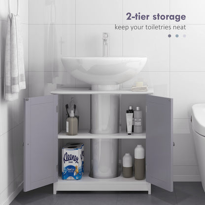 Kleankin 60x60cm Under-Sink Storage Cabinet W/ Adjustable Shelf Handles Drain Hole Bathroom Cabinet Space Saver Organizer White And Grey