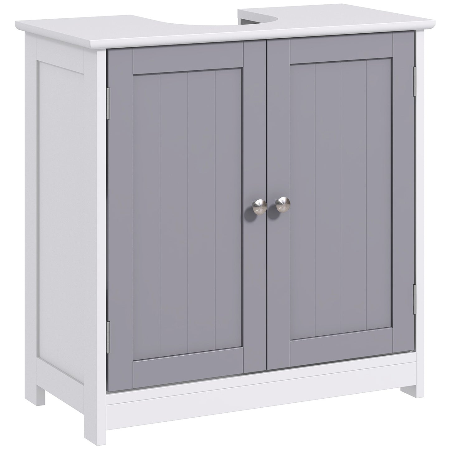Kleankin 60x60cm Under-Sink Storage Cabinet W/ Adjustable Shelf Handles Drain Hole Bathroom Cabinet Space Saver Organizer White And Grey