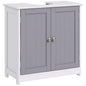 Kleankin 60x60cm Under-Sink Storage Cabinet W/ Adjustable Shelf Handles Drain Hole Bathroom Cabinet Space Saver Organizer White And Grey