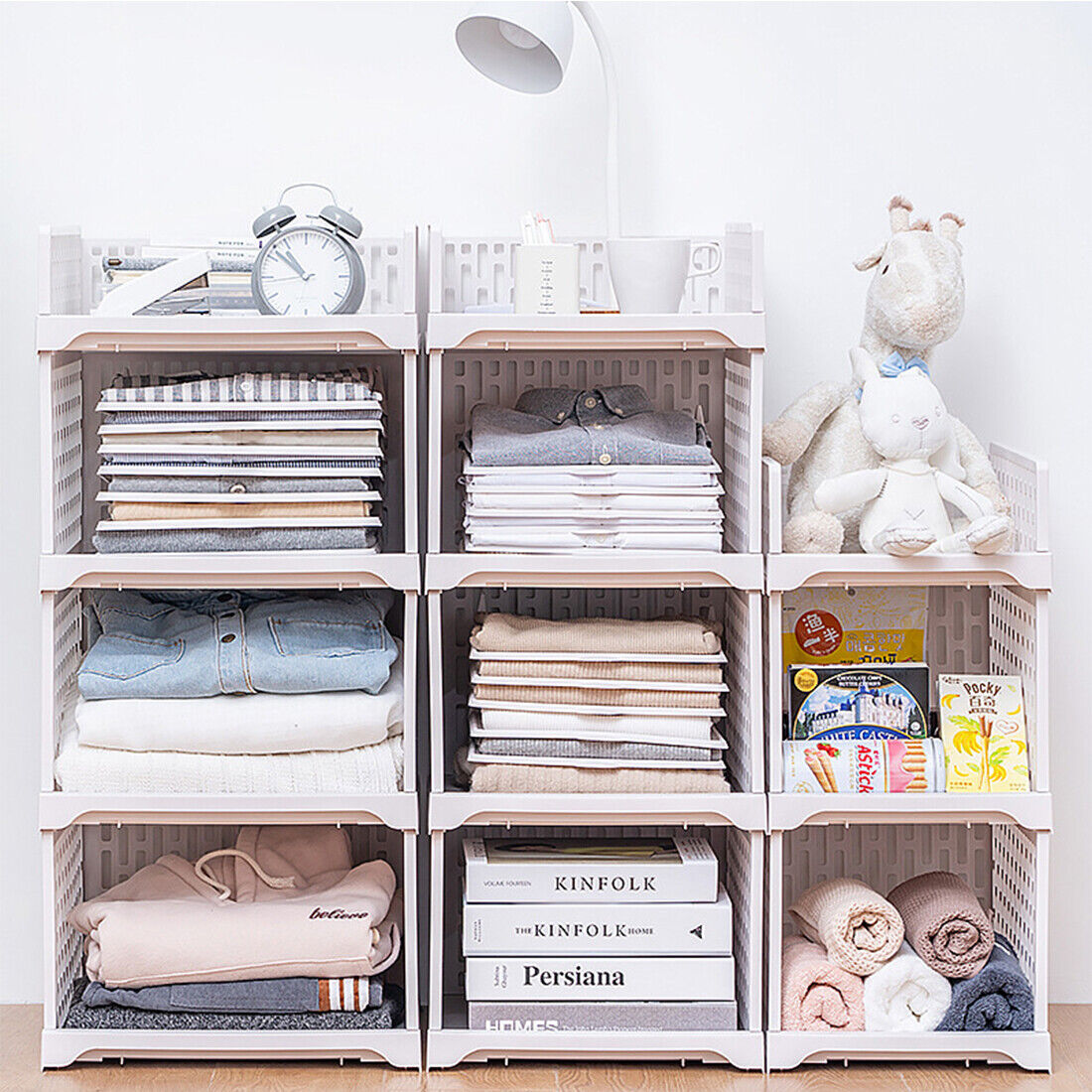 UK New White Wardrobe Drawer Units Organizer Clothes Closet Stackable Storage Boxes Two Size