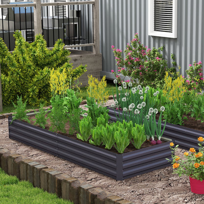Metal Raised Garden Bed Planter Box Outdoor Planters For Growing Flowers, Herbs, Grey, 241x90.5x30cm