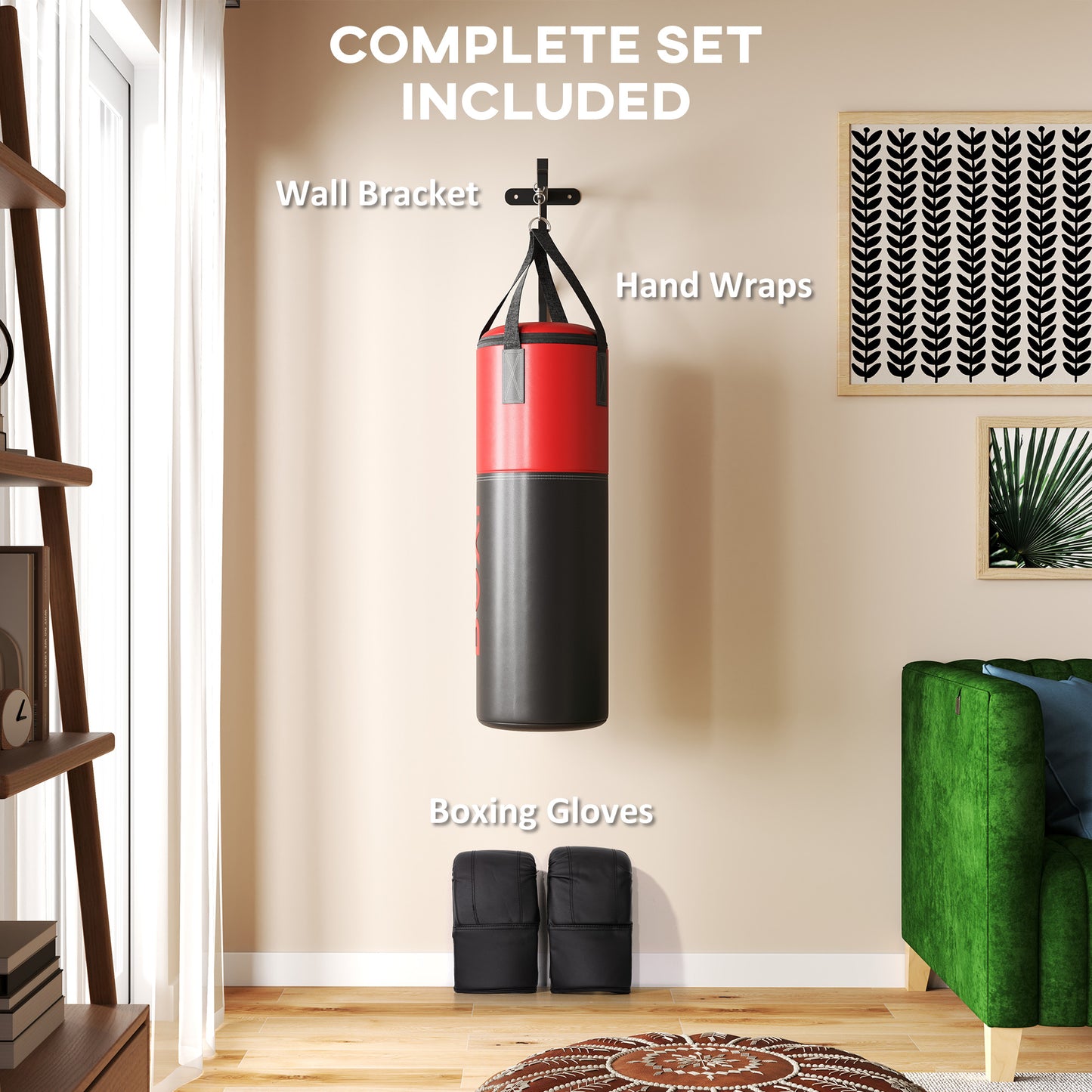 SPORTNOW Unfilled Punching Bag Set With Boxing Bag Bracket, Boxing Gloves, Hand Wraps And 360° Swivel Hook