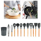 12 Pieces&set Silicone Kitchen Utensils, Wooden Handle Non-stick Cooking Cutlery Set, Withstand 480 F Silicone Kitchen Utensils, Silicone Beech Cooking Spoon Set Kitchen Accessories For The Kitchen A